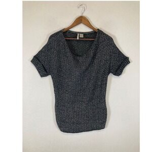 Metallic Shimmer New Directions Weekend Women L Black‎ Silver Cowl Neck Knit Top